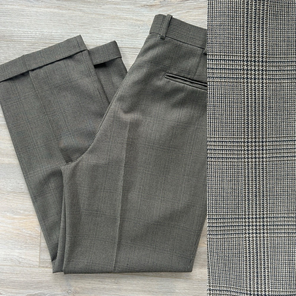 Vintage‎ J.RIGGINS Men's Size 37 Long Brown Plaid Wool Blend Pleated Cuff Pants